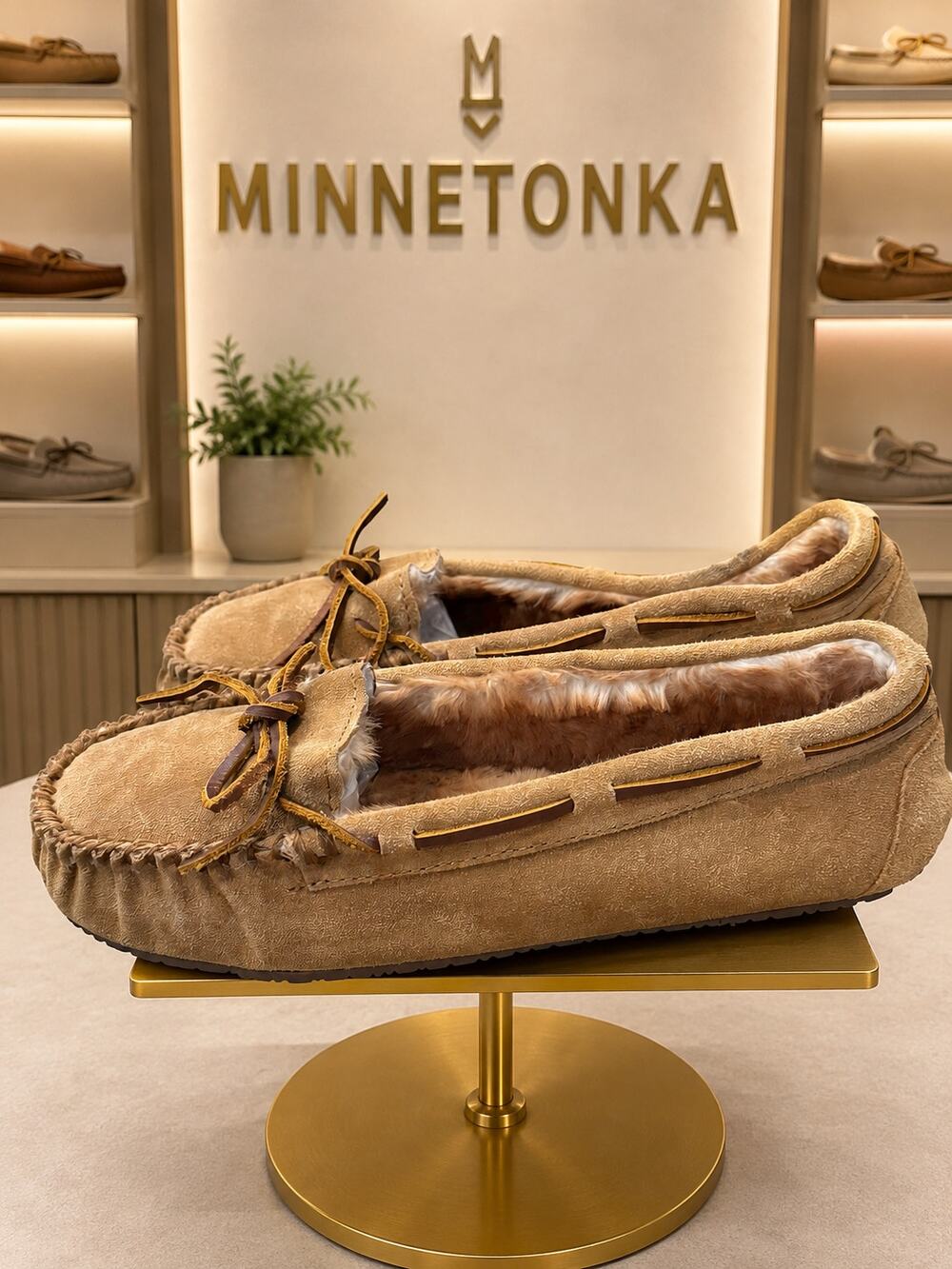 Minnetonka Cally Suede Fur Lined Moccasin Slippers Women’s Size 11